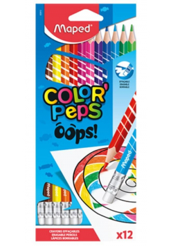 Kredki Colorpeps Oops trójkątne z gumką 12 kol