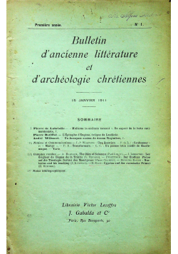 Bulletin dancienne litterature et dacheologie chretiennes Nr 1 1911 r.