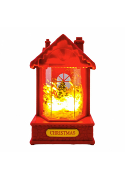 Domek led z muzyką i śniegiem czerwony