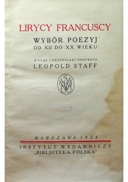 Lirycy Francuscy Wybór Poezji 1924 r.