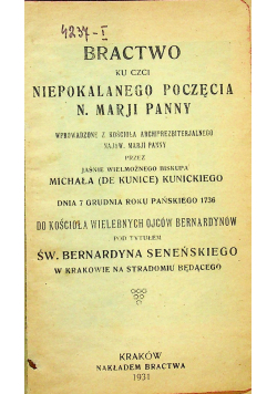 Bractwo ku czci Niepokalanego Poczęcia N Marji Panny 1931 r