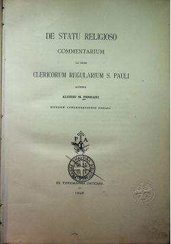 De Statu Religioso Commentarium 1896 r