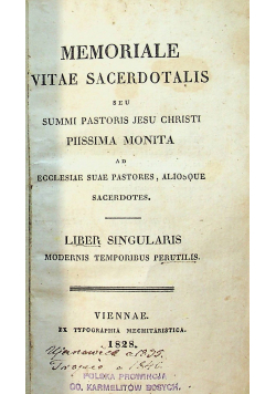 Memoriale Vitae Sacerdotalis 1828 r.