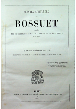 Oeuvres completes de bossuet Tome Dixieme 1863 r.