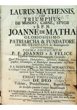 Laurus Mathensis seu Triumphus de Mundo Carne Styge 1744 r