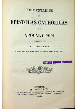 Commentarius in Epistolas catholicas et in Apocalypsim 1904 r.