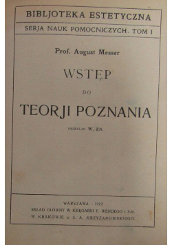 Wstęp do Teorji Poznania 1912 r.