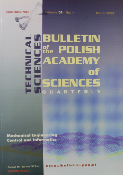 Bulletin of the Polish Academy of Sciences Technical Sciences Vol 54 No 1