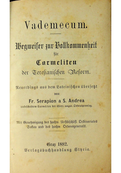 Vademecum Weigweifer zur Vollkommenheit fur Carmeliten 1882 r.