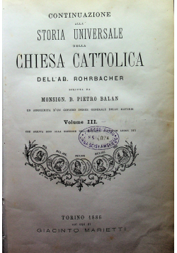 Storia Universale della Chiesa Cattolica Volume III 1886 r.