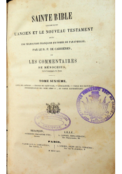 Sainte Bible Tome Sixieme 1853 r.