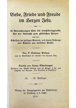 Liebe Friede und Freude im Herzen Jesu 1919 r