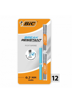 Wkłady+gumka BIC Break Resistant 0.7mm blister 12+2szt