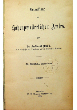 Verwaltung des Hohenpriesterlichen Amtes 1881 r.