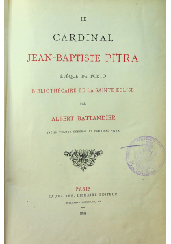 Le cardinal Jean Baptiste pitra eveque de porto 1893 r