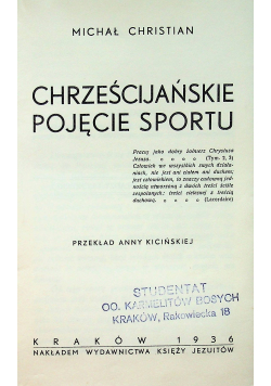 Chrześcijańskie pojęcie sportu 1936 r.
