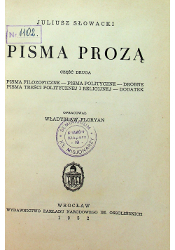 Słowacki Pisma Prozą Cz II