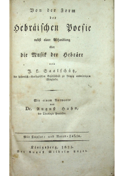 Von der Form der Hebraischen Poesie Erster Theil 1825 r