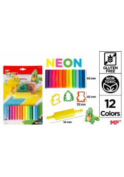 Plastelina 12 kolorów neon + foremki i wałek