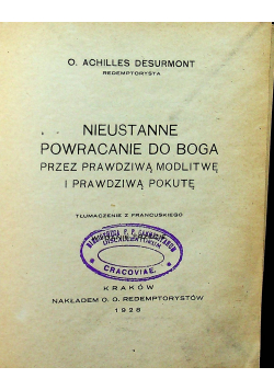 Nieustanne  Powracanie Do Boga 1928 r