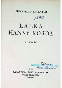 Lalka Hanny Korda, 1929 r.