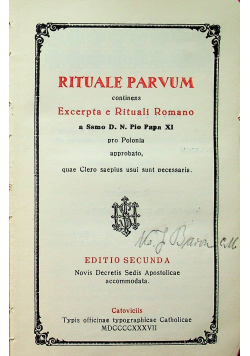 Rituale parvum continens experta a Ritali Romano 1937 r