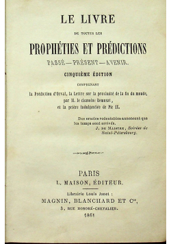 Le ivre Propheties et Predictions 1861 r.