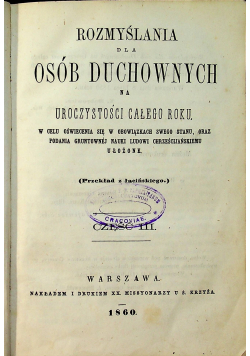 Rozmyślania dla osób duchownych część III 1860