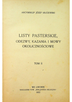 Listy pasterskie odezwy kazania i mowy okolicznościowe tom 2 1922 r.