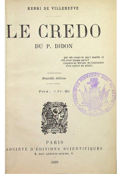 Le Credo du P Didion Nouvelle edition  1899 r.