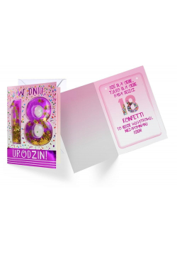 Karnet B6 konfetti KNF-018 Urodziny 18 (różowy)