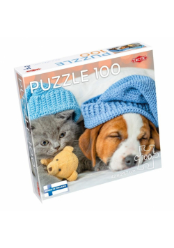 Puzzle 100 Cute Kitten and Sleepy Dog
