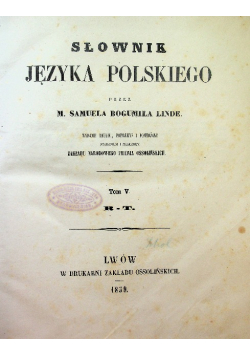 Linda słownik Języka Polskiego Tom 5 1859 r.