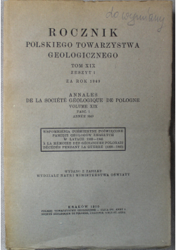 Rocznik polskiego towarzystwa geologicznego Tom XIX  1950 r