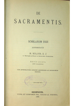 De Sacramentis Scholarum Usui 1904 r