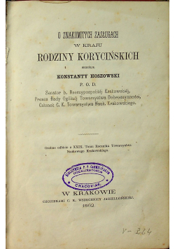 O znakomitych zasługach w kraju Rodziny Korycińskich 1862 r.