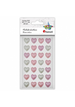 Naklejki plastikowe serca 14x14mm 28szt mix