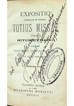 Expositio litteralis et mystica Totius Missae 1899 r.