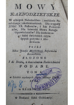 Mowy kaznodziejskie Tom I 1808 r.