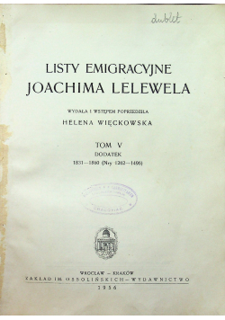 Listy Emigracyjne Joachima Lelewela tom V