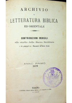 Archivio di Letteratura Biblica Anno Primo 1879 r.
