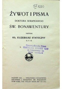 Żywot i pisma doktora Serafickiego św Bonawentury 1915 r.