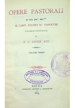 Opere Pastorali Volume Primo 1885 r.