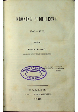 Kronika Podhorecka 1706 - 1779 1860 r.