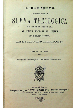 Summa Theologica Tomus VI 1922 r.