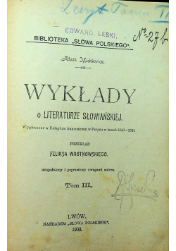Wykłady o literaturze słowiańskiej tom III 1900 r