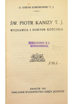 Św Piotr Kanizy wyznawca i doktor kościoła 1927 r.