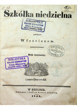 Szkółka niedzielna Rok trzynasty Nr 1 do 52 1849 r.