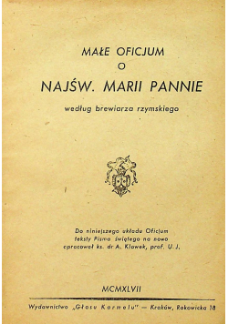 Małe oficjum o Najśw Marii Pannie 1947 r.