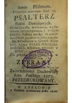 Psałterz Pieśni Dawidowych 1773 r